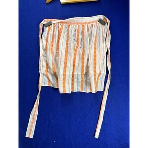 Vintage Women Unbranded Half Apron One Size Orange White Striped Pockets